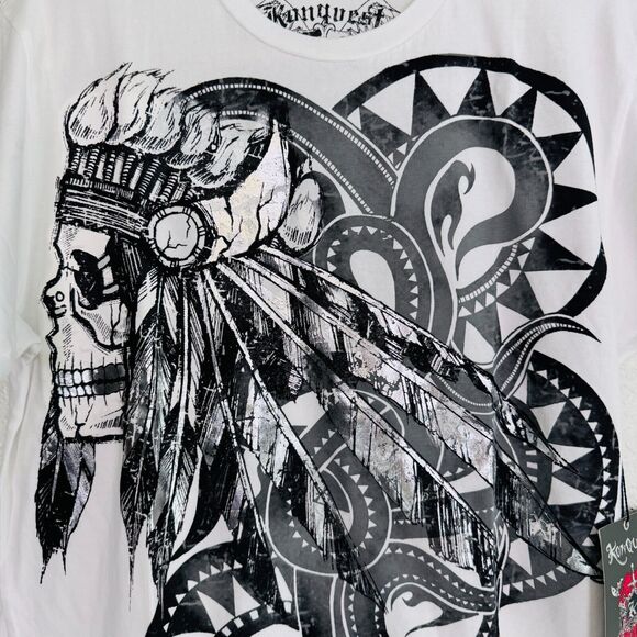 Konquest Shirt Men Medium Skull Metallic Feather Snake Tee Y2K Grunge Western - Picture 3 of 7